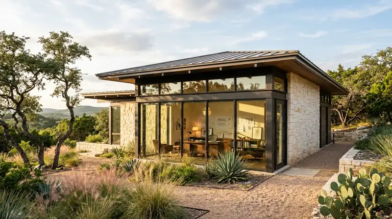 Modern Texas Hill Country architectural home studio and creative workspace in Austin