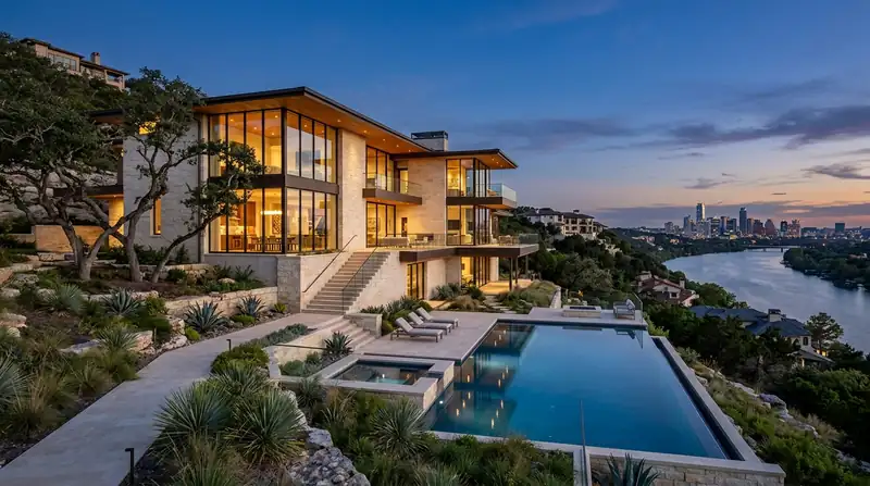 Contemporary luxury architectural estate in Westlake Hills overlooking Lake Austin